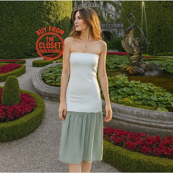 ZARA Strapless Pleated Midi Dress NWT – White & Sage Green, Size M & L - Picture 6 of 16